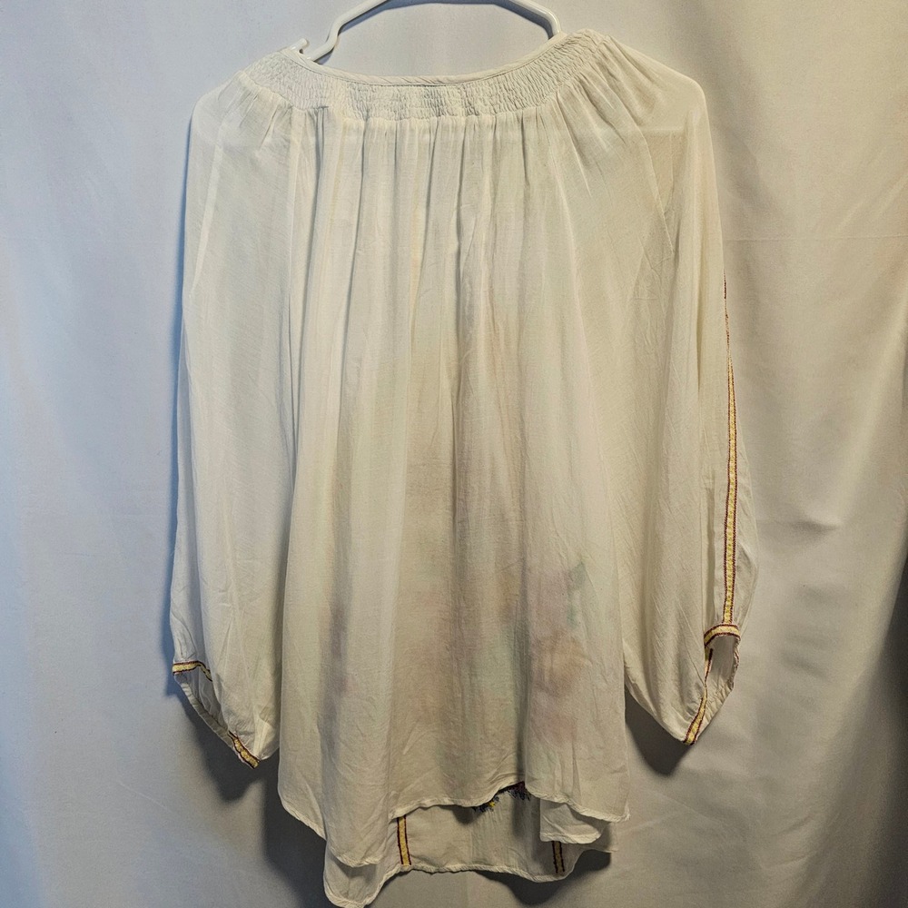 Melissa Odabash Peasant Blouse Women One Size White Floral Boho Embroidery - Picture 9 of 11